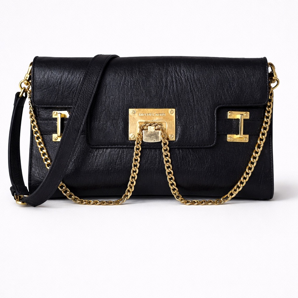 ✨ Michael Kors Black Leather Clutch – Bonus MK Crossbody Strap Included ✨